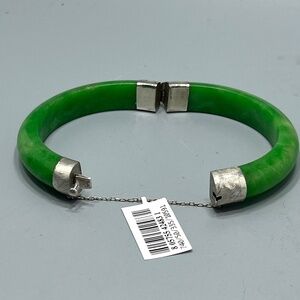 Sterling Silver Mounted Women's Jade Bangle Bracelet